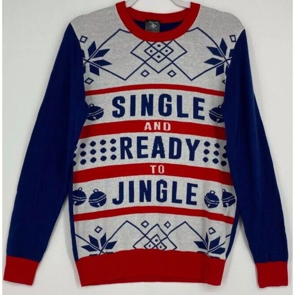 Walnut & 39th Ugly Christmas Sweater Red Blue Single Ready to Jingle Medium